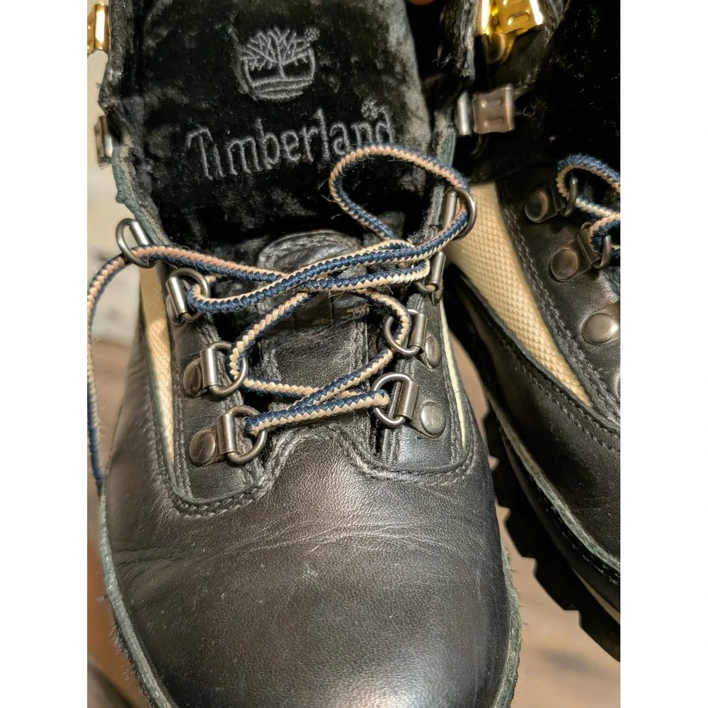 Timberland‎ Euro Hiker Boots Black Leather Tan Fabric Size 8M